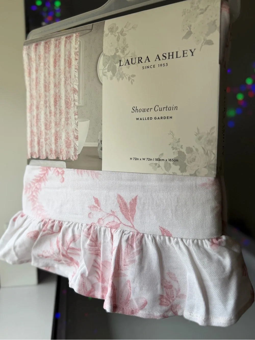 Laura Ashley pink Vintage style Floral rose Ruffle Shower Curtain